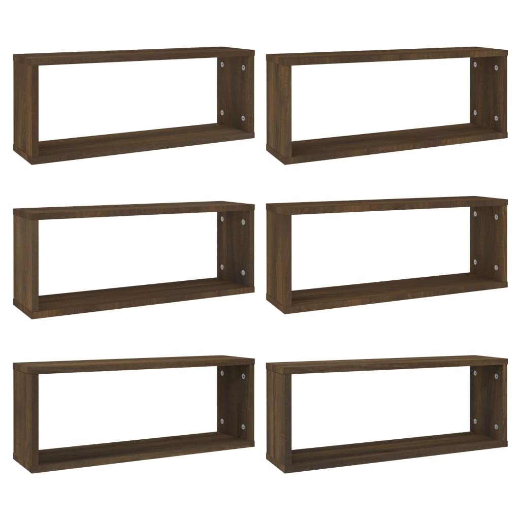 6 mensole cubiche da parete in rovere marrone, eleganti contenitori in legno ingegnerizzato, 60 x 15 x 23 cm, decorazione moderna per la casa e soluzione nizational per soggiorno, camera da letto o
