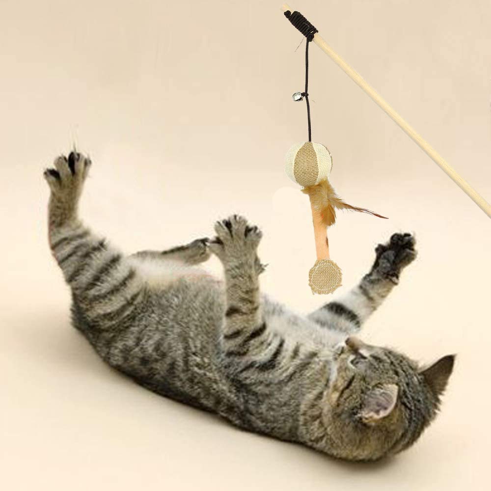 PETS EMPIRE Cat Stick Cat Interactive Stick with Bells Feather Wand Paw Style Dog Cat Catch The Interactive LED Light Pointer 2