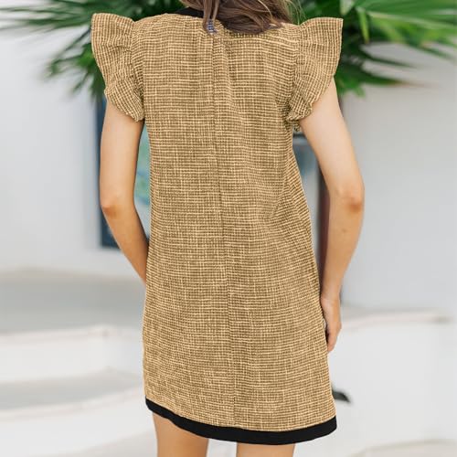 Bonnorth Womens Ruffle Cap Sleeve Mini Tweed Dress V Neck Button Down Bow Tie Business Work Shift Dresses with Pockets4