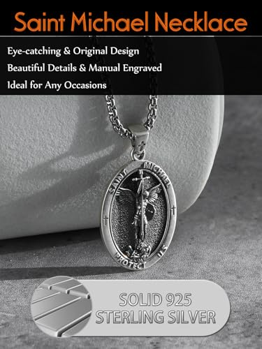 Religious Saint Medal Pendant Necklace-925 Sterling Silver Necklace with 22+2" Rolo Chain,Christmas Father's Day Anniversary Baptism Birthday Gift for Men Husband Father Grandpa Boyfriend Him4
