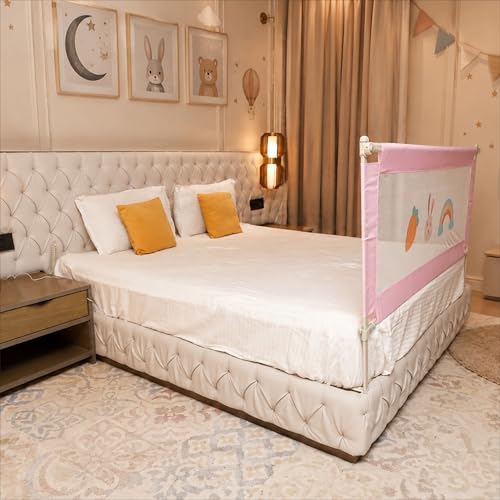Image of Kids Station 1 Side Basic Bed Rail Guard (5.3ft x 2.6ft / 150x80cm), Bed Railing for Baby Safety, Kids Toddler Bed Protector Side Walls, Adjustable Height, Portable & Foldable (Pink)