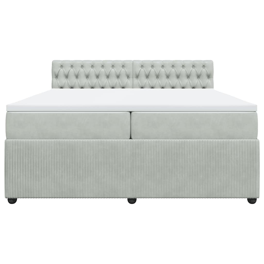 Cama con somier de 200 x 200 cm, terciopelo gris claro, con colchón de muelles ensacados y colchón, cama doble moderna de montaje rápido, para dormitorio, habitación de invitados, accesorios