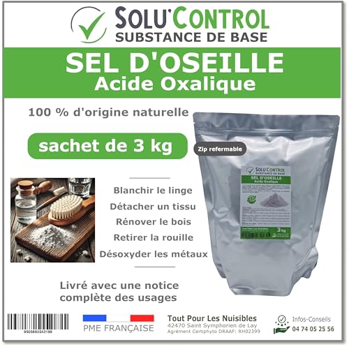 Sel d’Oseille 3 kg - Acide Oxalique 100% Naturel - Blanchir, Détacher, Rénover et Désoxyder