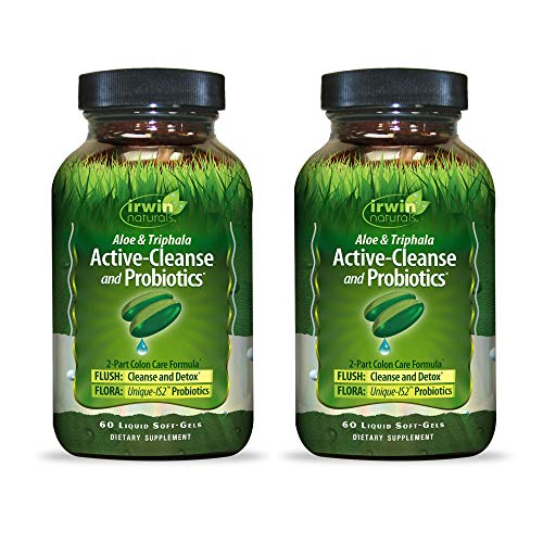 Irwin Naturals Aloe & Triphala Active Cleanse + Probiotics Natural Digestive Support - Gentle, Effective Detox + Elimination 2-Part Colon Care - Nourish + Balance - 60 Liquid Softgels (Pack of 2)