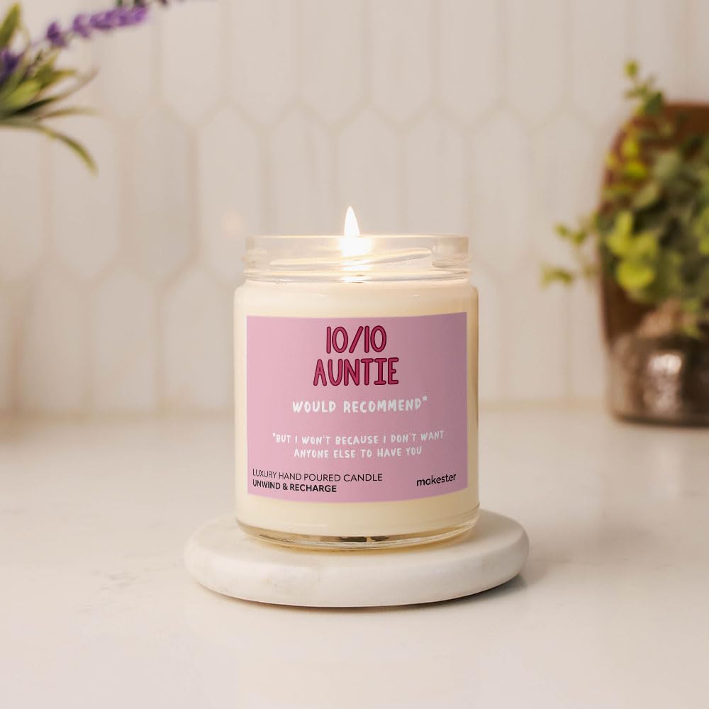 Auntie Gifts - Luxury Soy Wax Candle - Vanilla, Jasmine, Sugared Almond - Makester, White, 10/10 Inch - Image 3