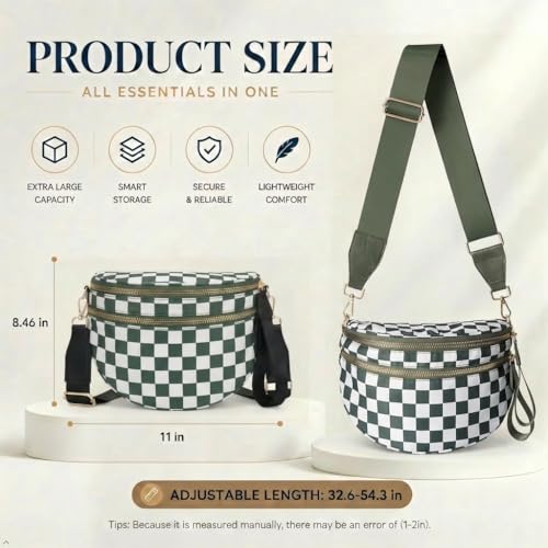 Image of Womens Crossbody Bag, Spacious Nylon Bum Bag Trendy Shoulder Purse with Adjustable Strap Zipped Travel Essentials