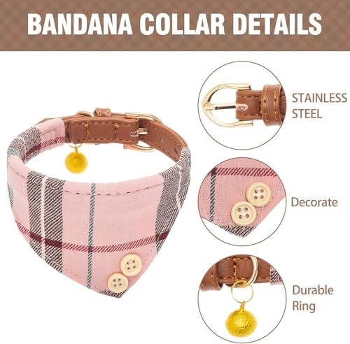Hundehalsband und Leine mit Fliege, Set für kleine Hunde – Welpenleine Halsbänder klassisch rosa kariert – verstellbare Größe mit Goldener Glocke – perfekt für kleine Rassen und Mädchen