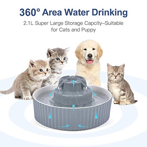 Image of Pet Drinking Fountain: Cepheus 2.1L /71oz Cat Fountain-Automatic Water Fountain for Cats and Dogs with with Ultra-Quiet Pump(Grey)