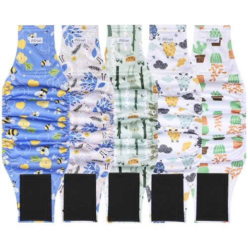Image of 5 Pack Dog Diapers Male Reusable, Belly Bands for Male Dogs, High Absorbing Dog Pee Wraps for Doggie in Incontinence and Training Cactus XXL