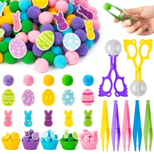 Image of EZdhuawuse Summer Sensory Bin Fillers Toys for Kids - 268 Summer Egg Bunny Fine Motor Toys Birthday Gift, Counting Sorting Toys with Felt Egg Rabbit Pom Pom Cup Clips, Preschool Learning Activitie