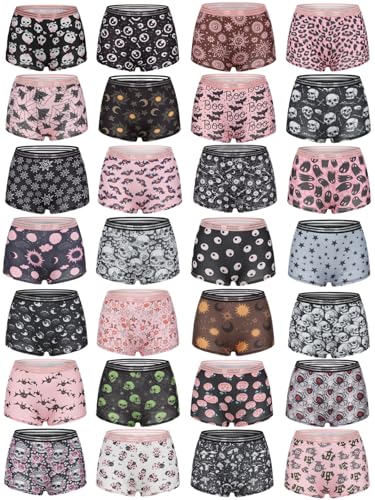 Morvia 10 Pack Variety of Gothic Print Boyshorts Underwear, High Waist Elastic Band, Assorted Halloween Skull Spooky Patterns - image 1