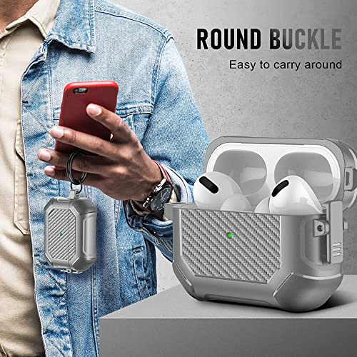 Image of Printme for AirPods Pro 2nd Generation Case 2022, Carbon Fiber Secure Lock Clip Full Body Shockproof Hard Shell Protective Case Cover with Keychain for Apple AirPod Pro 2 (Grey)