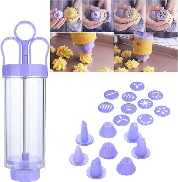 Yuniverse Cookie Press, Cookies Maker Cookie Press Gun Cookie Biscuit Making Maker Pump Press Machine Decor Kitchen Mold Tools Set Whit 30 Pattern Piece + 20 Mounted Flower Mouth