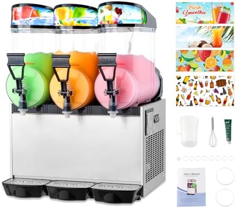 ROVSUN 12 Gal/45L Commercial Slushy Machine, 15L X 3 Tanks Margarita Machine - Slush & Juice Modes, Slushie Machine Frozen Drink Maker - Stainless Steel for Home, Restaurant, Bar, Party - 110V/60HZ