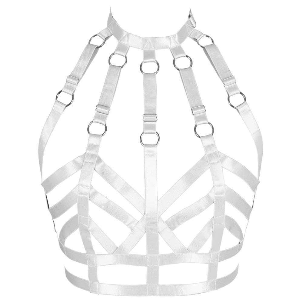 Women Harness Body Cage Open Breast Bra Punk Gothic Top Strappy Hollow Out Frame Garter Belts