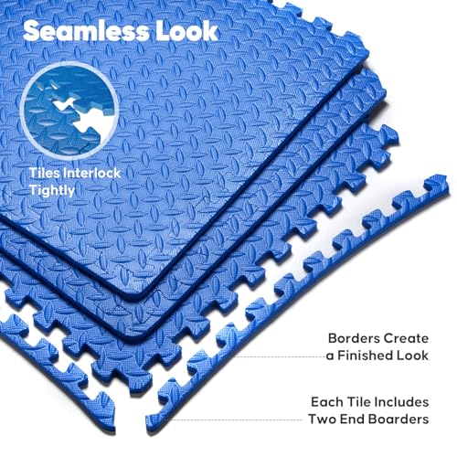 Image of 32 Pack Home Gym Mat, Puzzle Exercise Mat,EVA Interlocking Foam Floor Tiles for Home Workout Equipment and Kids' Play Areas - Blue, 24 in x 24 in x in - 32 Tiles (Blue, 32 Pack 128 sq ft)