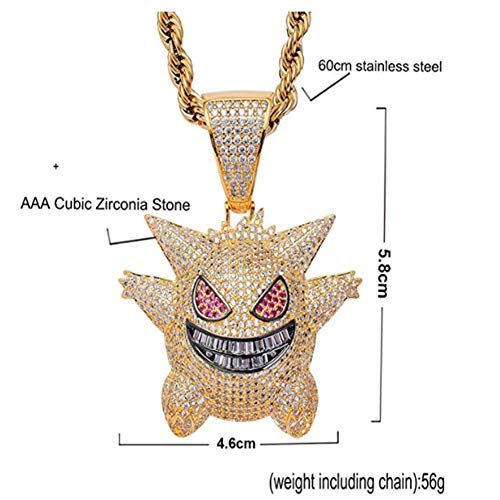 Gengar paarse zirconia hiphop, hiphop elf pokemon jewerly, uitgerust met 24 inch roestvrijstalen touwketting geschikt… - Afbeelding 5