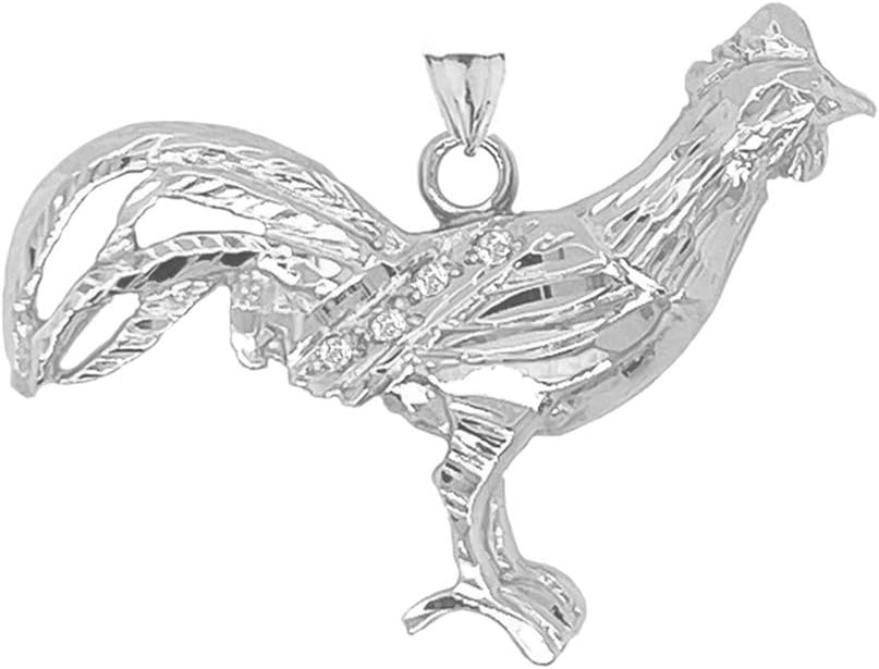 Fine Sterling Silver Diamond Rooster Animal Charm Pendant Necklace