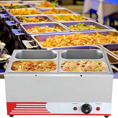 Image of Electric Plates Buffet Steam Buffet, Commercial 1500W Stainless Steel Chafing Dishes Table Steamer Soup, with Lids, Drain Tap, for Restaurants ~ /