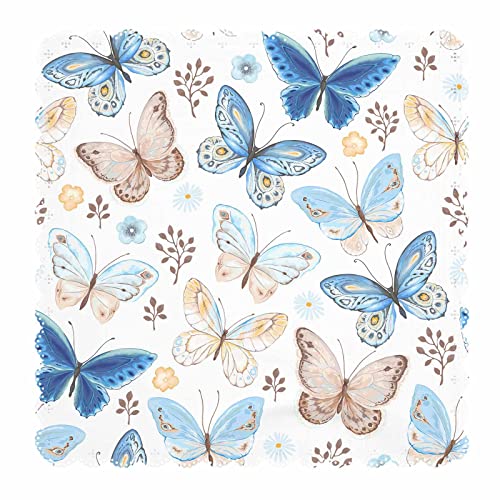 Mxocom Blue Beige Butterfly Cloth Napkins Set Of 4 Flower Leaves Spring Summer Garden Nature Vividly Watercolor Dinner Napkins Washable For Home, Parties, Weddings And Banquet 18 X 18 Inch #TOP29