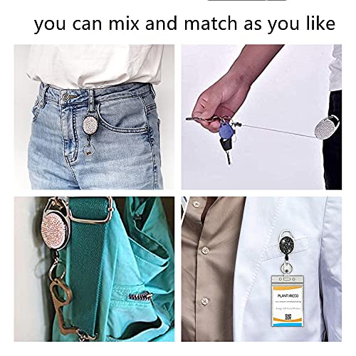 Intor 4Pcs Crystal Retractable Badge Holders With Bling Rhinestones, Id Card Holders For Badges Women, Heavy Duty Lanyard Carabiner Reel Belt Clip Keychain (Pink/Black/Silver/Ab Color) #TOP4