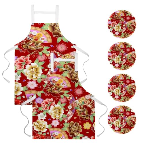 Tablier de serveur anti-tache lot de 2 pour restaurant et bistrot avec éventail pliable