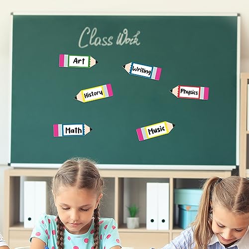 Image of Whaline 40 Pack Magnetic Dry Erase Labels 4 Colors Pencil Shaped Writable Tag Magnets Name Tag Label Plate Reusable DIY Classroom Learning Tool for Whiteboards Locker Fridge School Office Home