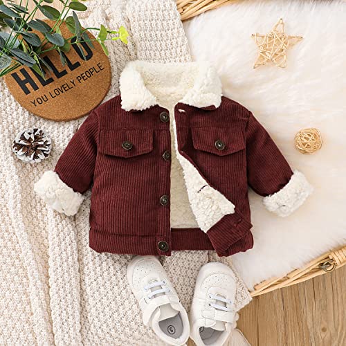 Baby Boys Girls Corduroy Trucker Jacket Kids Toddler Sherpa Lined Top Lapel Button Down Thicked Warm Coat Winter Outerwear?Jacket-3,12-18 Months? #TOP2