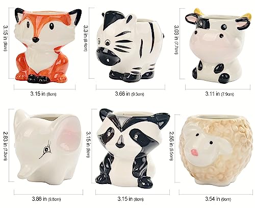 6 Pcs Set Cute Cartoon Animal Shaped Succulent Cactus Flower Pot/Planter/Container For Home Garden Office Desktop Decoration - Plants Not Included (Mini,Art Deco) #TOP6