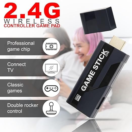 DXP Bay Station 4k Retro TV Game Stick | Hdmi Plug & Play Console | Dual Wireless Controllers | Preloaded Classic Games | Memory Card Compatible 4