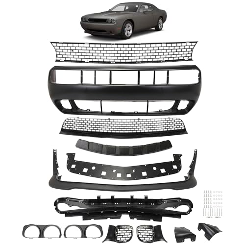 LYZ New Complete Front Bumper Cover Grille Assembly Kit Compatible with 2008-2014 Dodge Challenger