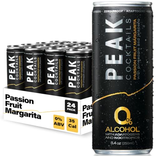 Image of Peak Cocktails Non Alcoholic Drinks, Adaptogen, Passion Fruit 48 Pack | Passion Fruit Margarita: calming ashwagandha, tart cherry, L-theanine; recovery, sleep & mood, non-alcoholic, zero proof
