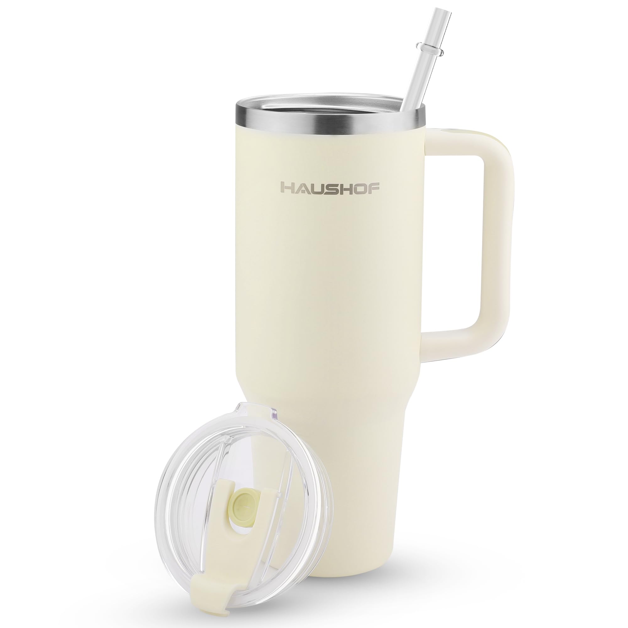 HAUSHOF 40 oz Tumbler with Handle and Straw, Insulated Stainless Steel Coffee Tumbler with Tritan Lid, Double Walled Travel Mug Water Bottle Cup, Large Tumbler for Hot and Cold Drinks
