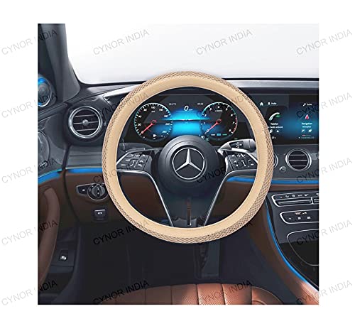 CARIZO Car Steering Wheel Cover | Microfiber Leather | Breathable, Anti Slip | Odourless | Mesh Series | Beige for Hyundai Grand i10 Nios