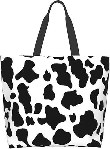 ASYG Linda bolsa de mano con estampado de vaca con estampado de vaca, bolsa de viaje reutilizable, bolsa de compras para mujeres y niñas