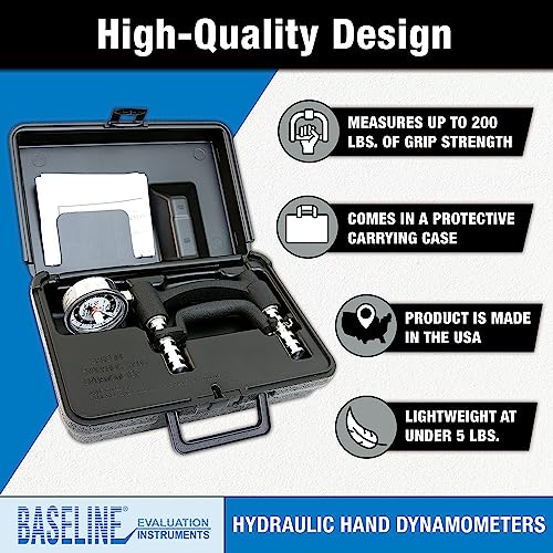 Image of Baseline Hydraulic HD Hand Dynamometer for Accurate Grip Strength Readings, 200 LB Capacity, Black, 12-0221