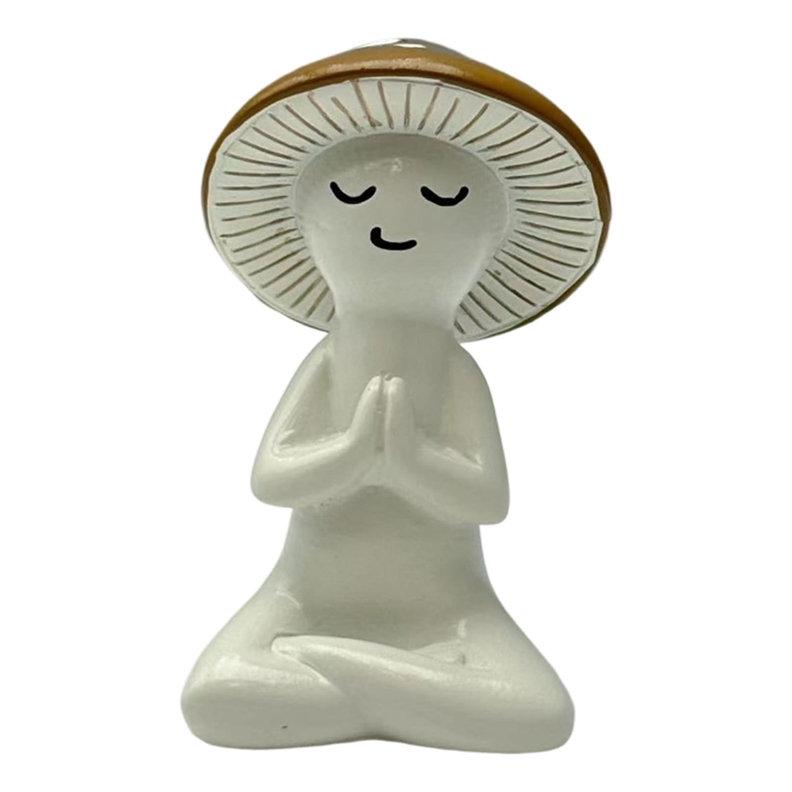 CLBDRESS Thinking Mushroom Resin Statues Non-Fading Cute Yoga Mushrooms Figurines Multifunctional White Smiling Face Mushrooms Statue for Tabletop Garden Backyard Decor