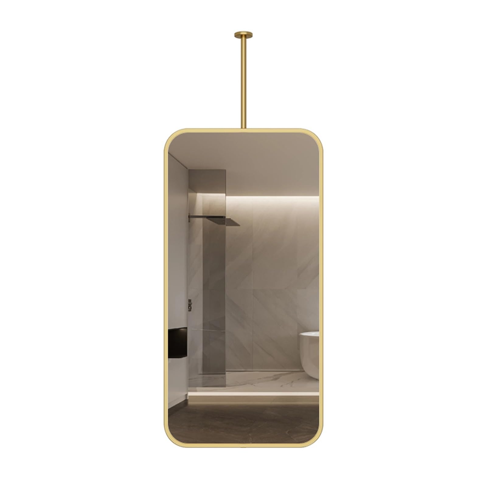 MESOVFCA Rectangular Ceiling-Mounted Mirror, Hanging Bathroom Vanity, Suitable for Home Or Hotel (Customizable Rod)(Gold,60x100cm)
