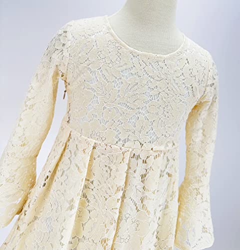 Bow Dream Girls Lace Flower Dress Casual Crew Neck Floral A-Line Party Dress4