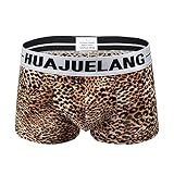 Herren Boxershorts Männer Leopard Unterwäsche Atmungsaktiv Unterhosen Doppellagige Anti-Bump Höschen Schnelltrocknender Sport-Slip Retroshorts Plus Size L-3XL(Gelb,3XL)