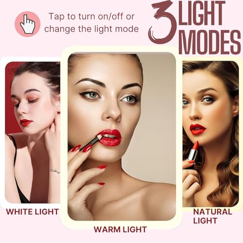 Image of Glaceon Portable Travel Makeup Mirror with Lights, Touch Screen Three Colors Dimmable Lighted Makeup Mirror, 1000 mAh USB Rechargeable Lighted Vanity Mirror (GL-01, 20 X 13.5 X 1 CM)