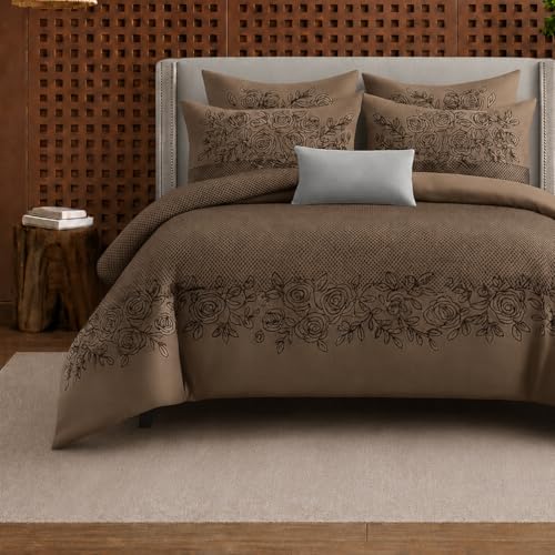Image of DECOR2ADMIRE 300 Thread Count Cotton Floral Bedsheet Set | Soft Luxury Bed Sheet with 2 Pillow Covers | Breathable Bedding for Bedroom (Double King 90 inch x 100 inch) (Coffee Blossom)
