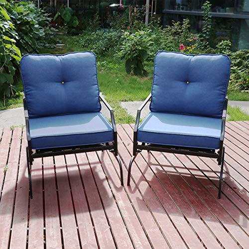Lovinouse 2 Piece Patio Chairs Outdoor Rocking Chair, 400 Lbs Capacity Each, Bistro Set Patio Conversation Set, Metal Frame Outdoor Furniture for Balcony, Yard (Blue) - Thumbnail 4