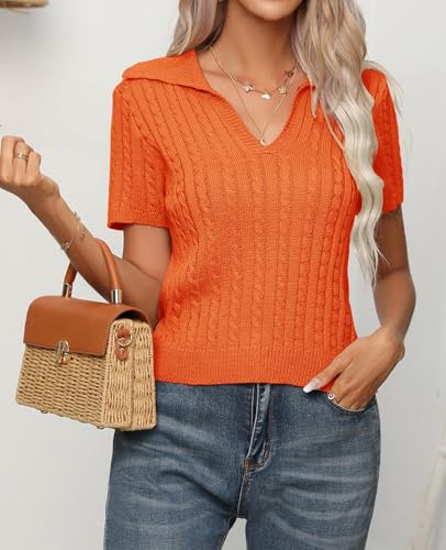 Image of MINTLIMIT Women's Short Sleeve Sweater Tops Lightweight Pullover Shirts 2025 Spring Summer Trendy Casual Blouses