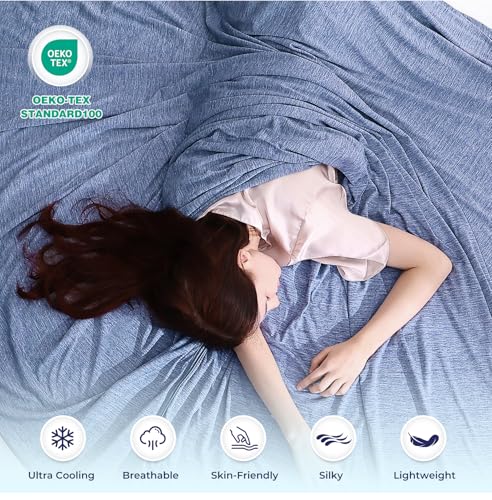 Image of Cooling Blanket Japanese Q-Max 0.4 Technology keep cool in hot summer, 78 X 86in twin or baby sized blanket for Adults, Children, Babies. Mica Nylon and PE Cool Fabric Breathable Comfortable.(Blue)