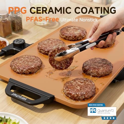 Image of CookSimple Everyday 20 inchx12 inch Electric Griddle-1700W Nonstick PPG Ceramic Surface, Large Flat Design, Perfect for Family Meals, Pancakes&Eggs, Fast Even Heating, Easy to Clean, Ceramic Copper