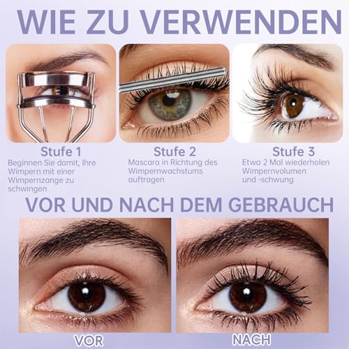 Noerrors Metall-Mascara, waschbarer Eisen-Wimpernstab, 3D-Curling, extra schlanker feiner Volumenpigment-Langwimpern, pinsellose Bürste, wasserfestes lang anhaltendes Wimpern-Make-up #Schwarz