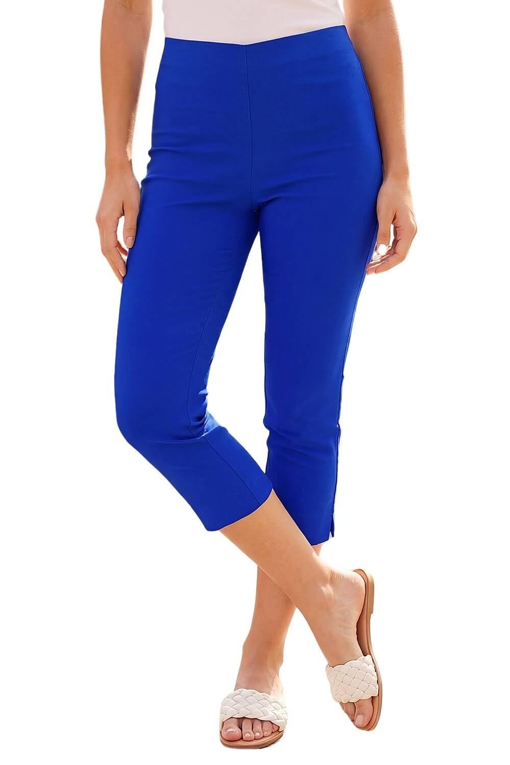 Roman Cropped Trousers for Women UK Ladies Capri Leggings Summer Pants Short Crop Stretch 3/4 Length Three Quarter Pedal Pusher Clothes Elasticated Bengaline Cut Off - Royal Blue - Size 22