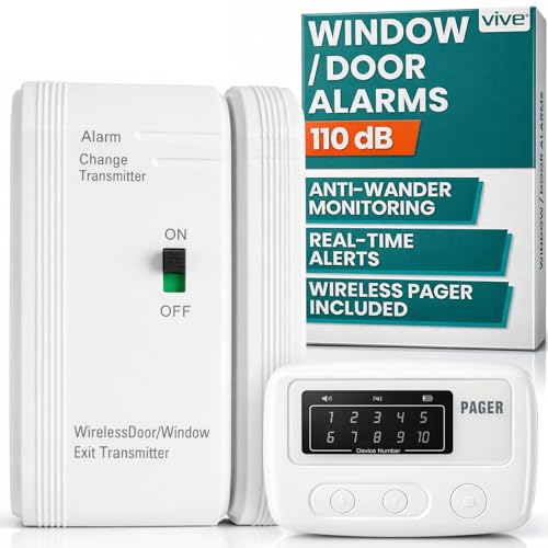 Vive Door and Window Alarm - Wireless Sensor Operated Kit for Elderly Dementia Patient Safety - Automatic Motion Health Alert System - Adhesive Strip and Battery Included - for Health Care, Caretakers