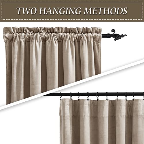 Image of RYB Home Camel Beige Velvet Curtains & Drapes - Energy Efficiency Soft Half Blackout Window Curtains for Bedroom Living Room Backdrop Patio Door, 52 Width x 84 inch Length, 1 Pair | Thermal Insulated, Privacy, Sunlight UV Heat Blocking, Luxurious Decor, Dining Room Nursery, Rod Pocket, W52 x L84, 2 Panels